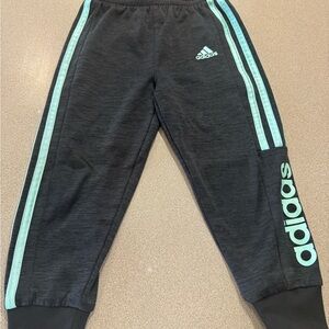 Adidas Kids 4T Black Joggers with Mint Stripes